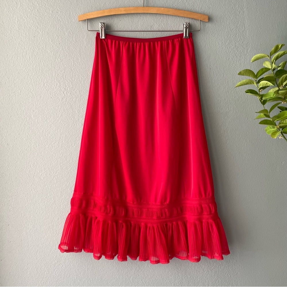 Nan Flower | Vintage 70s Bright Red Nylon Ruffle Slip Skirt